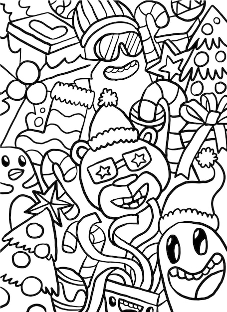 Christmas things doodle coloring page