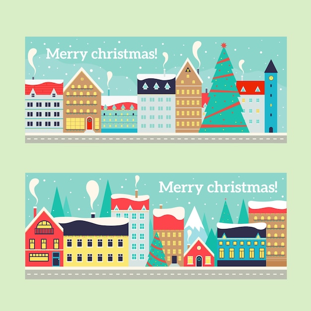 Vector christmas town banners in flat design