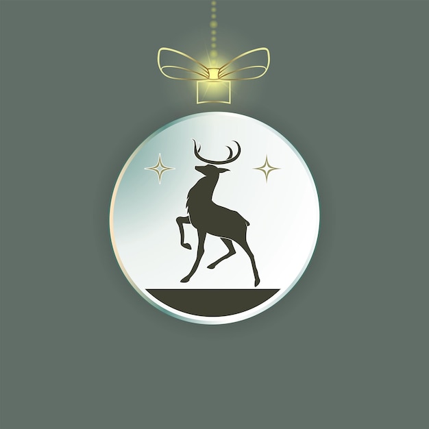 Vector christmas toy ball with a bow inside the silhouette of a deer