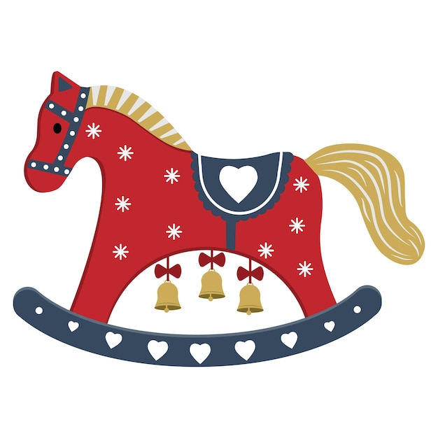 Christmas toy for the Christmas tree rocking horse in vintage style with a symbol of the New Year Vector illustration isolated on a white background