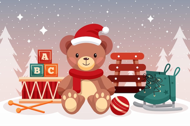 Vector christmas toys background in flat design