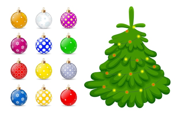 Christmas toys for the christmas tree isolated on white background. holiday christmas toy for fir tree. vector illustration.