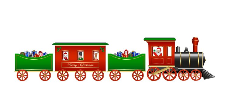 Vector christmas toys isolated train with santa claus gift boxes and christmas characters