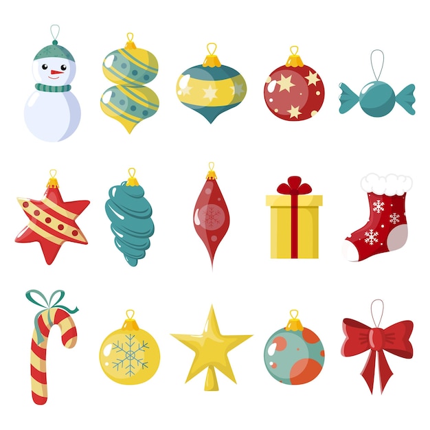 Christmas toys vector collection Different shapes new year decorations