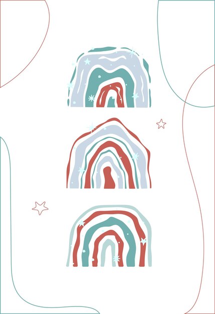 크리스마스 트리 추상 카드입니다. 새 해의 템플릿입니다. 겨울 눈송이, 얼어붙은 나무, 선물 및 흰색 배경에 무지개. 벡터 일러스트 레이 션