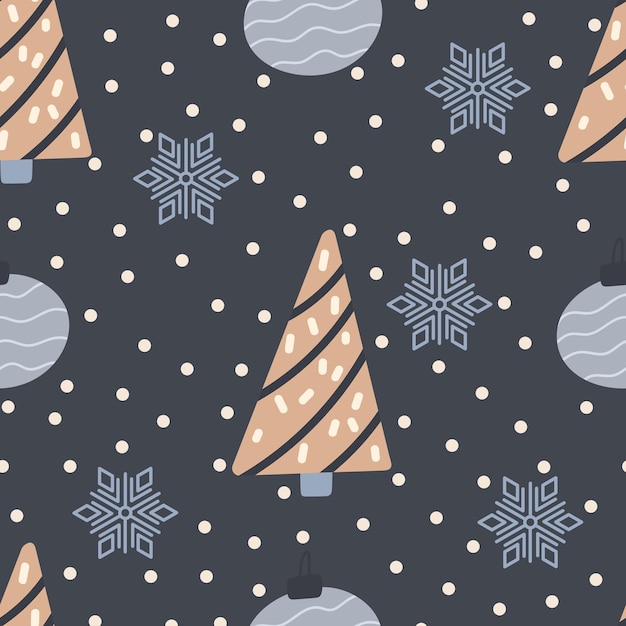 クリスマス ツリーと雪の結晶のシームレスなパターン北欧スタイルの新年ベクトル図