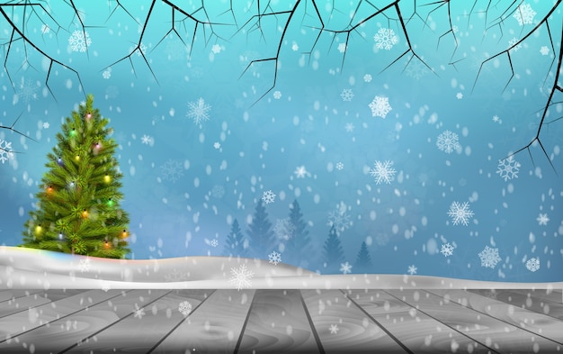 Christmas tree autumn on winter background