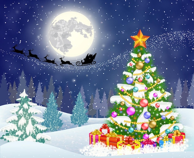 Christmas tree on the background of night sky