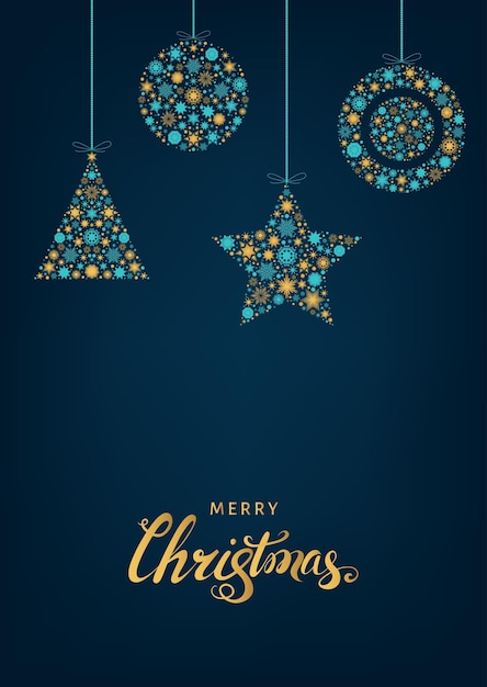Вектор Елочный шар с синим золотым праздничным узором из снежинок рождественские украшения