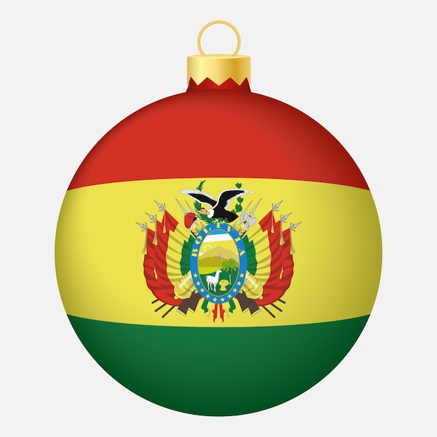 Palla dell'albero di natale con l'icona della bandiera della bolivia per le vacanze di natale