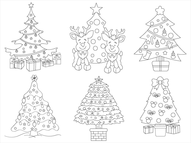Vector christmas tree black and white vector illustration for coloring book