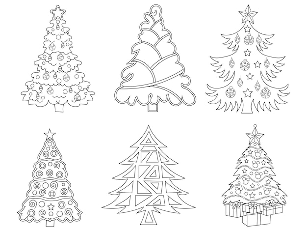 Рождественская елка черно-белая векторная иллюстрация для раскраски