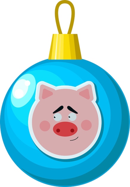 Christmas tree blue ball with a pig pattern