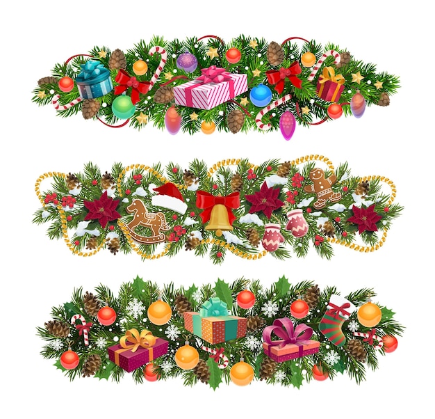 Vector christmas tree borders holiday vector