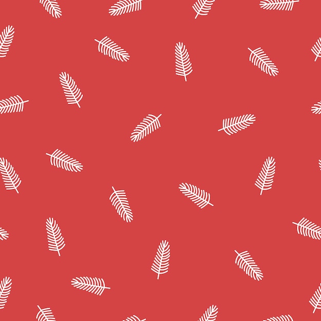 Vector christmas tree branch in doodle style pattern on red background