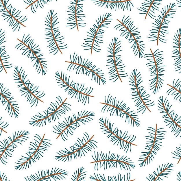 Christmas tree branch pattern isolated on white backgroung. Vector hand drawn illustration