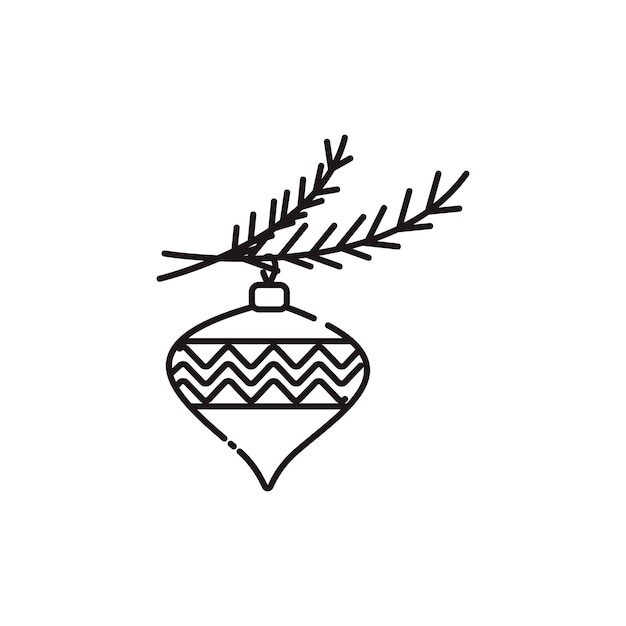 Christmas tree branch with ball line icon editable stroke