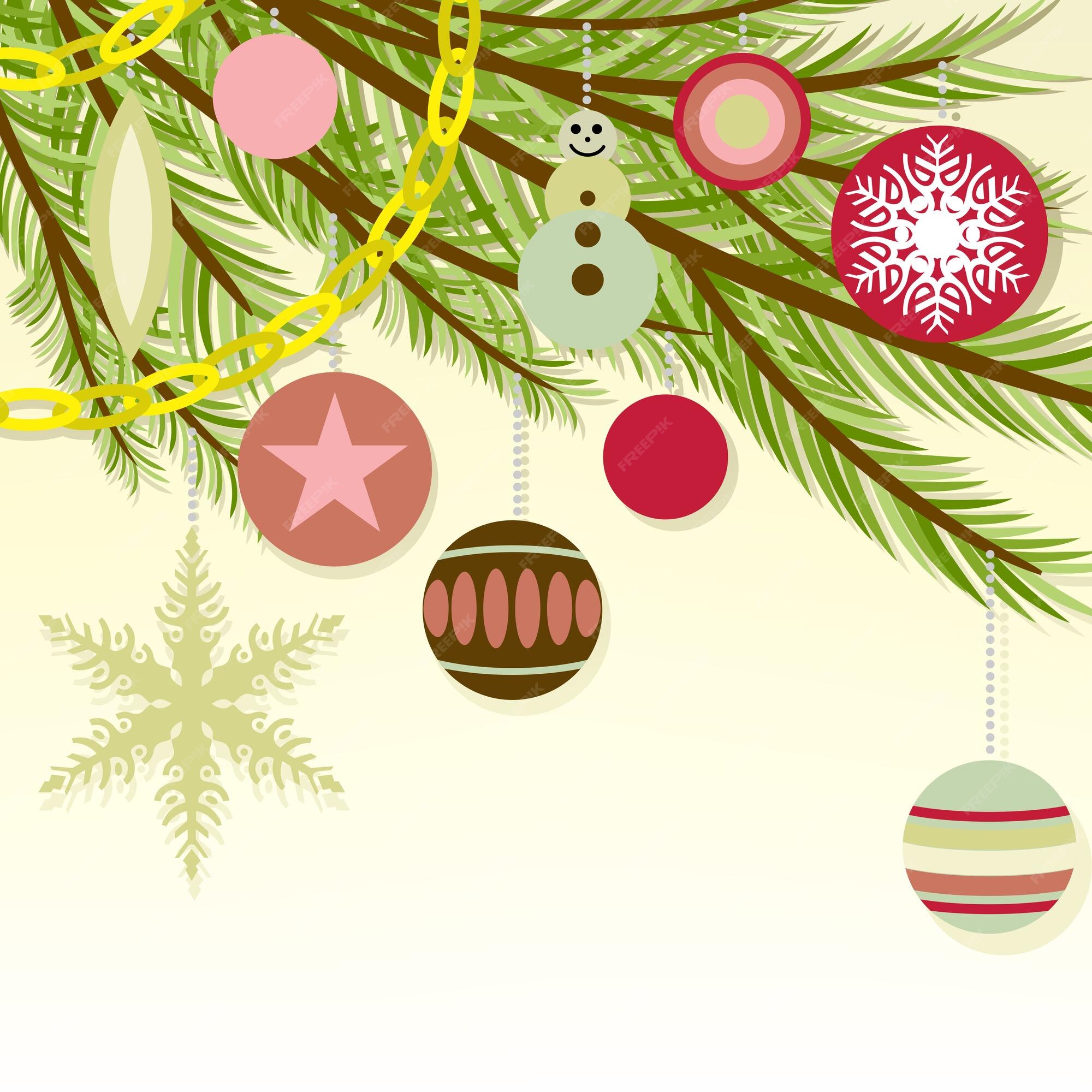 Premium Vector | Christmas tree branches with christmas ornaments ...