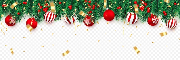 Вектор Ветки елки с ягодами падуба и рождественскими шарами