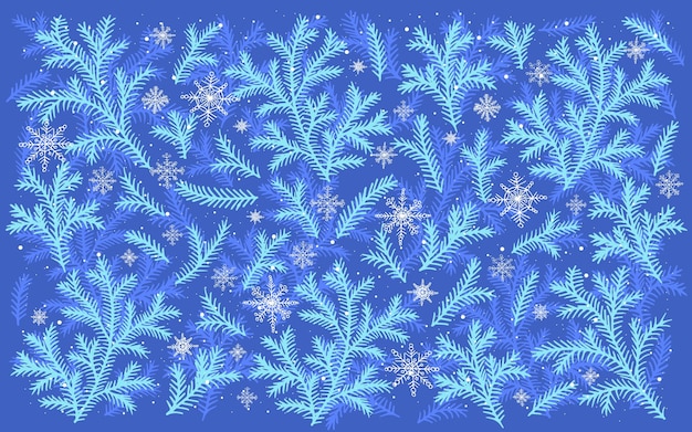 Vector christmas tree branches with snowflakes background