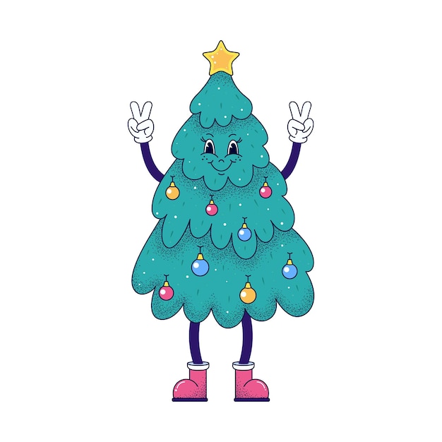 Christmas tree in cartoon style on white background