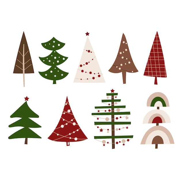 Vector christmas tree clipart set. vector illustration.