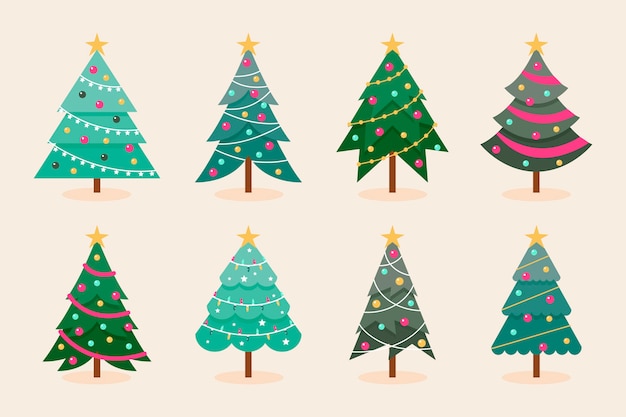 Коллекция рождественских елок в плоском дизайне