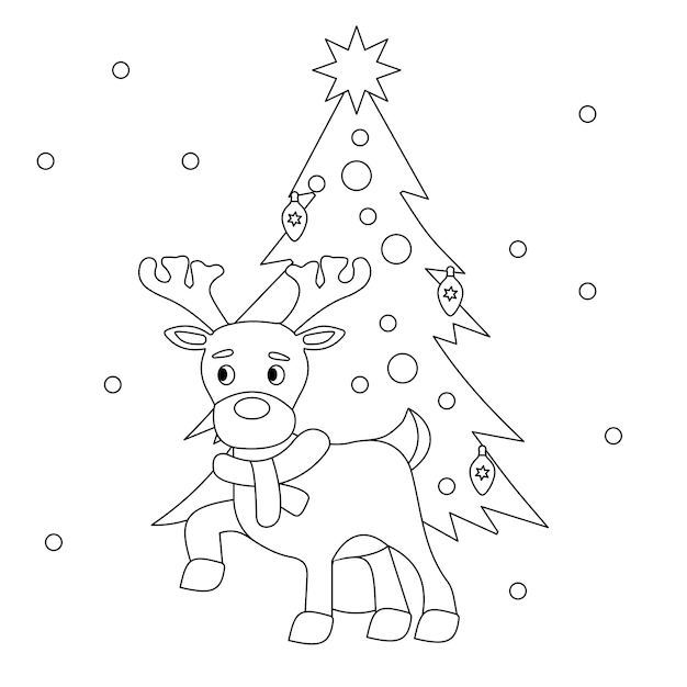 Vector christmas tree coloring page illustration