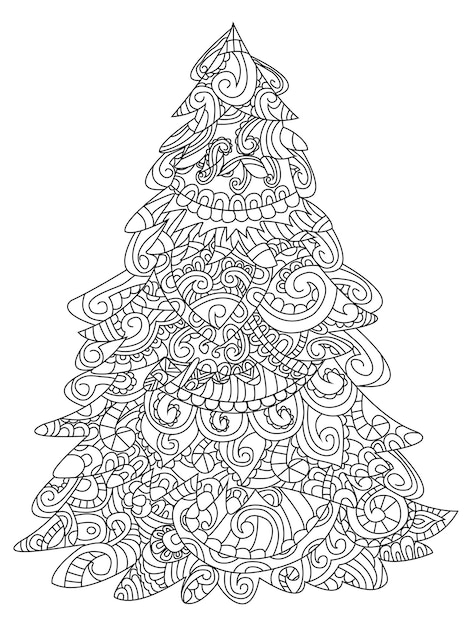 Vector christmas tree coloring vector