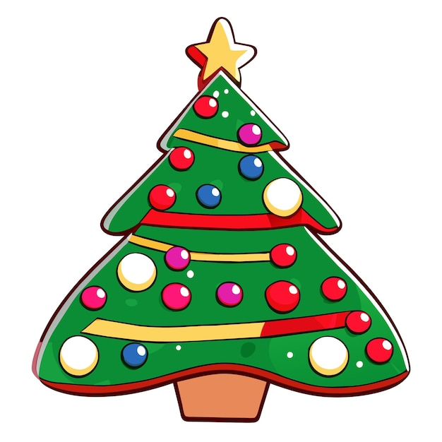 Vector christmas tree concept in flat design hand drawn flat stylish cartoon sticker