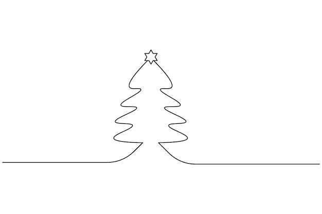 christmas tree continuous one line drawing and isolated single outline vector icon