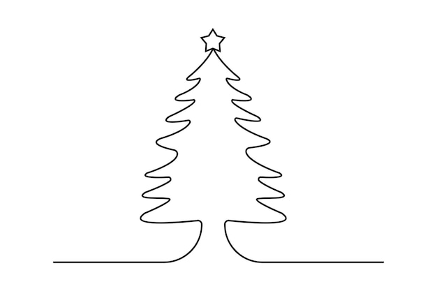 christmas tree continuous one line drawing with black and white background
