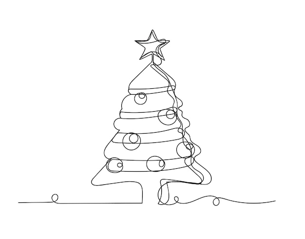 Vector christmas tree continuous one line icon vector illustration