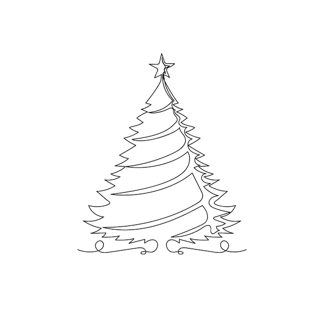 Vector christmas tree continuous one line icon vector illustration