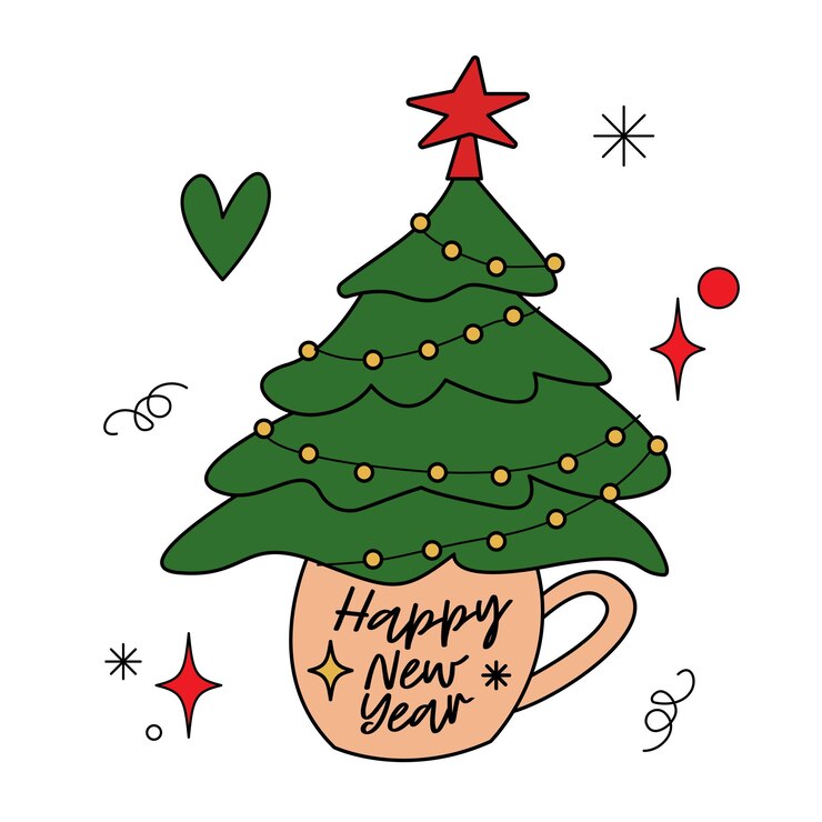 Vector christmas tree in cup merry christmas and happy new year design