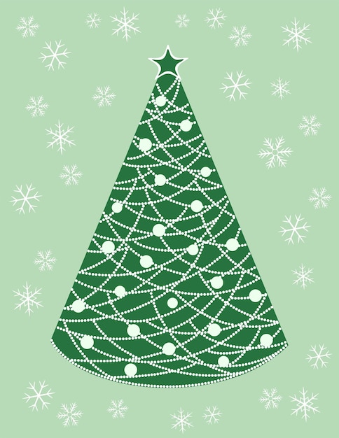 Christmas tree decorated with balls and garland. Holiday fir. Happy New Year vector illustration.
