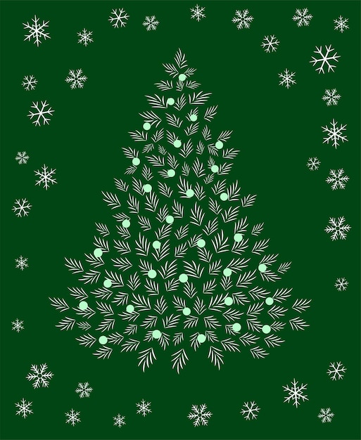 Christmas tree decorated with balls. Holiday fir. Happy New Year vector illustration.