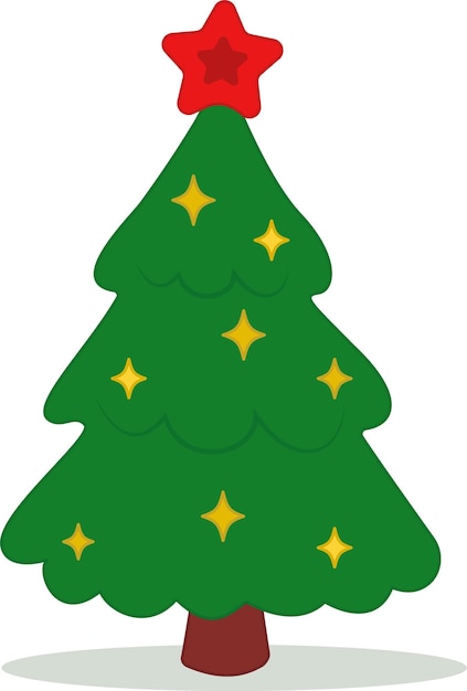 Vector christmas tree decorated with bright toys and a red star.  christmas illustration. simple vector