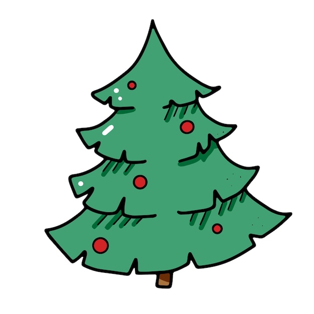 Vector christmas tree decorated with festive balls in doodle style