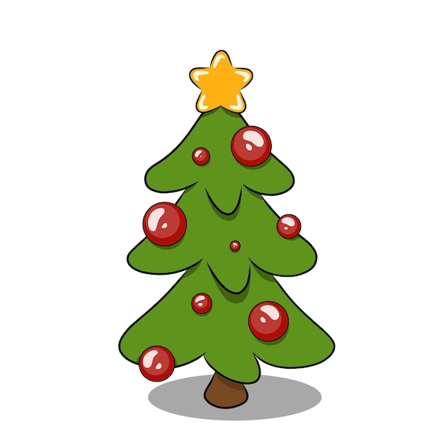 Vector christmas tree decorated with red christmas balls and a christmas star a symbol of a merry new year