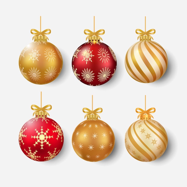 Vector christmas tree decoration elements with luxurious red and golden color and golden ribbon