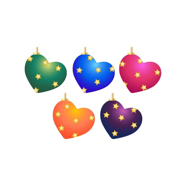 Christmas tree decorative elements objects in heart shapes