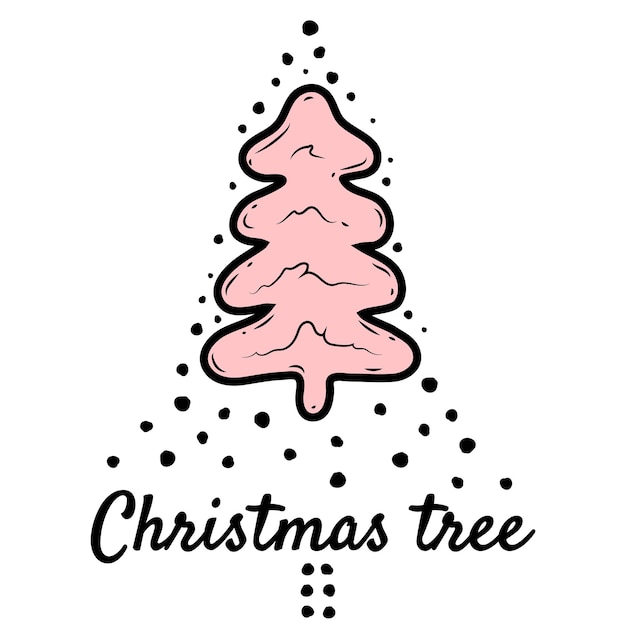 Christmas tree design doodle element hand drawn sketch xmas vector illustration with lettering