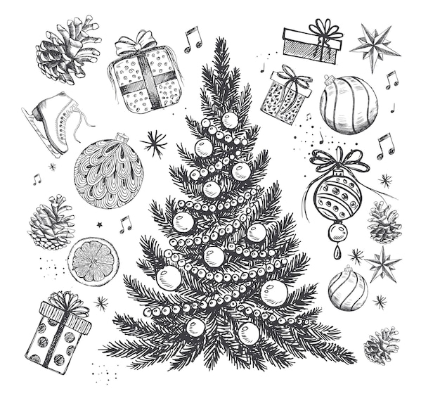 Christmas tree design vector set