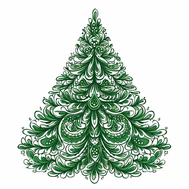 Vector christmas_tree_doodle_hand_drawn_green_on_white