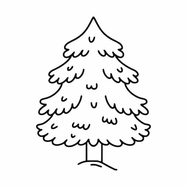 Christmas tree in doodle style. Coloring book for kids. Contour drawing. Icon for new year.