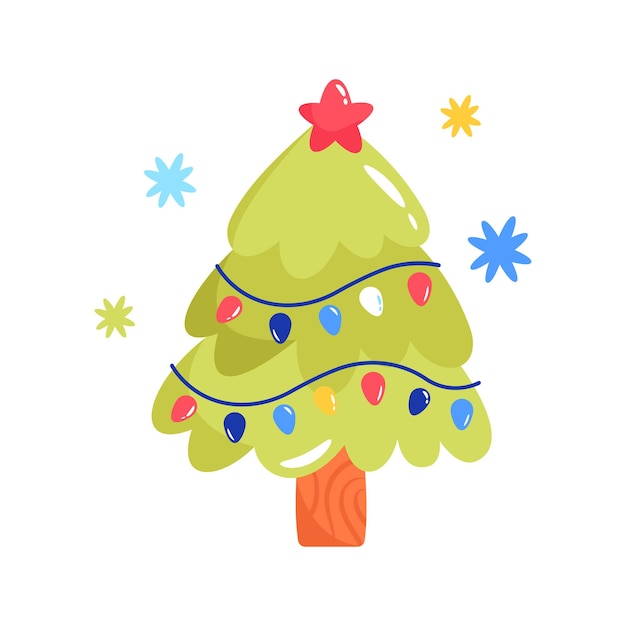 Christmas tree doodle vector outline Sticker EPS 10 file