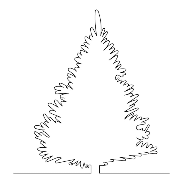 Christmas tree drawing in one continuous line vector