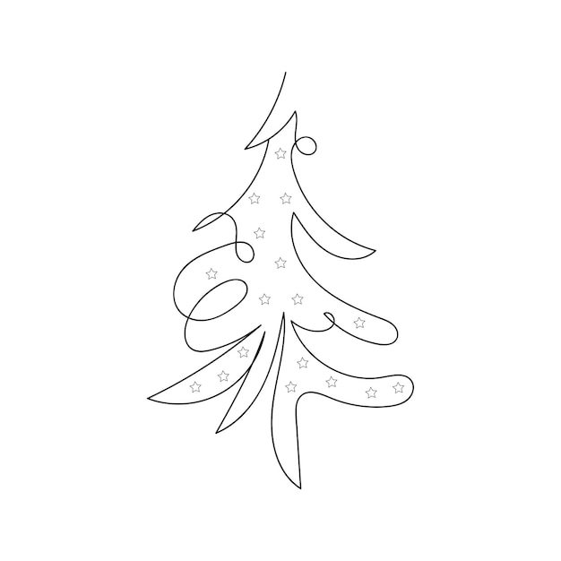 Christmas tree drawing in one continuous line vector