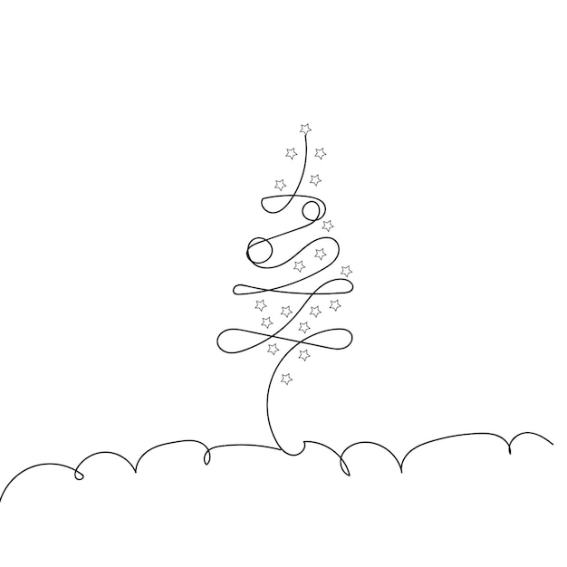 Vector christmas tree drawing in one continuous line vector